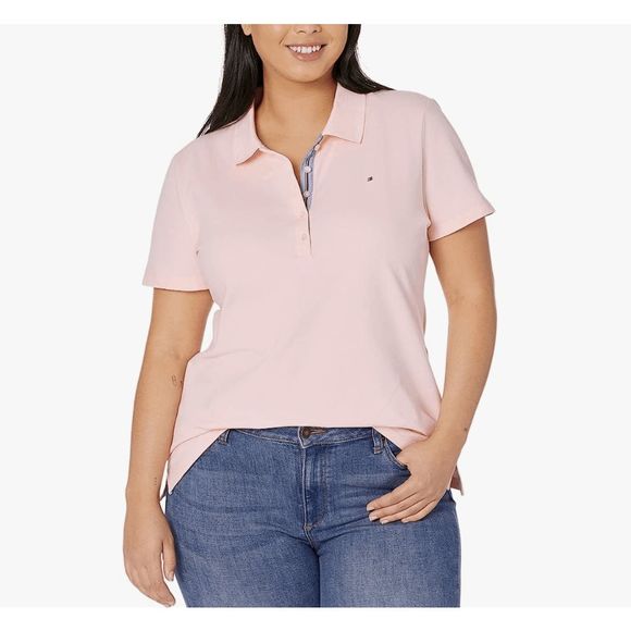 Tommy Hilfiger NWT Easy Fit Logo Polo T-Shirt Collared Ballerina Pink Size XL - Picture 1 of 5